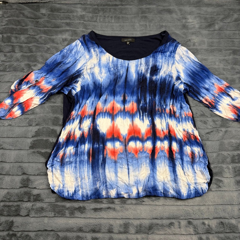 Karen Kane Womens 2X Tie Dye 3/4 Sleeve Top Blue Orange Abstract 4L05163W